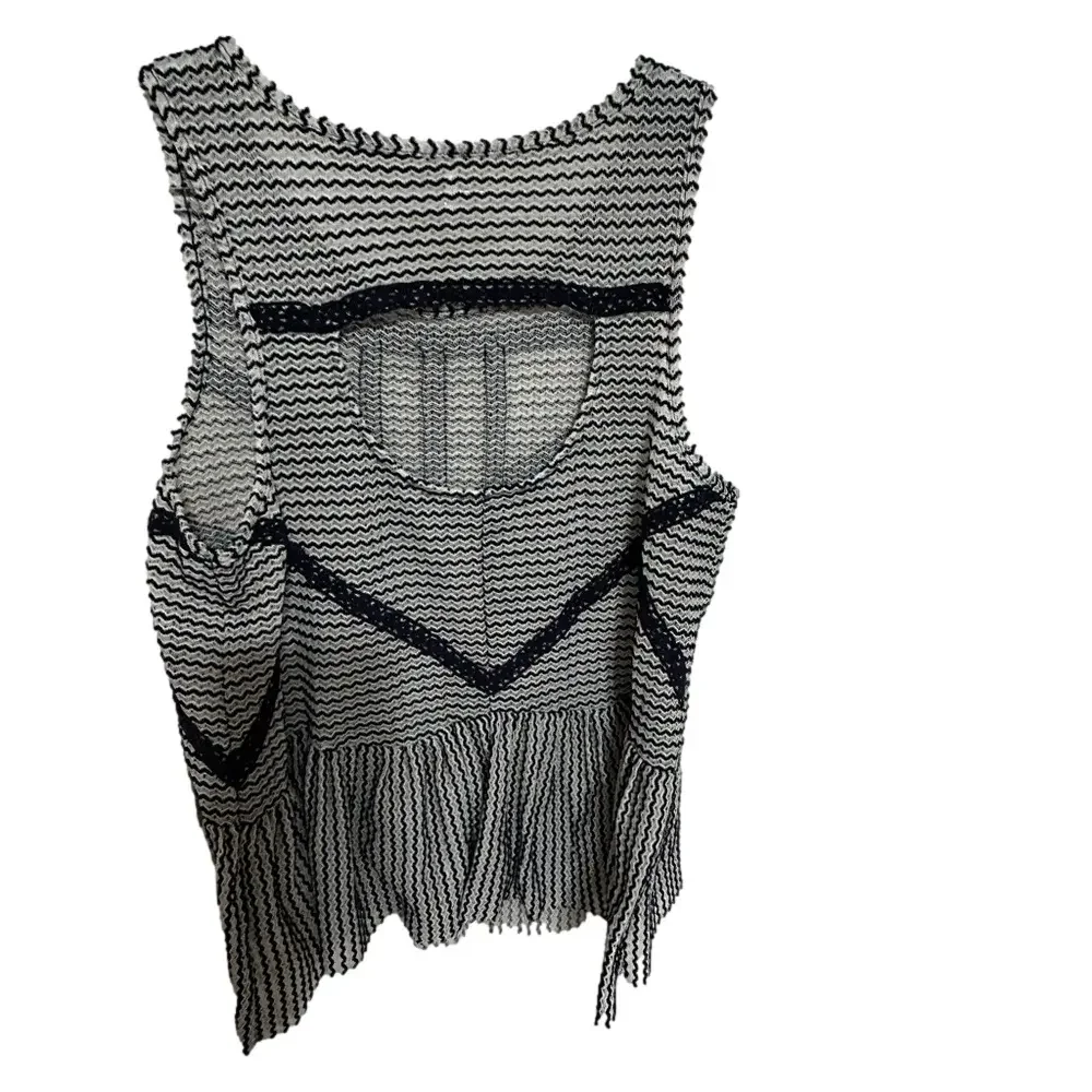 🛼Free People blue Striped peplum lace Blouse size M GUC